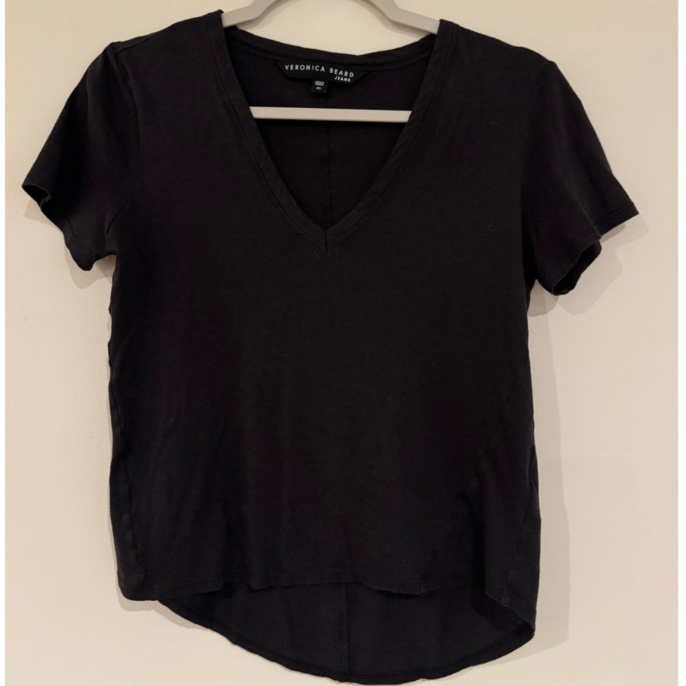 Veronica Beard Jeans Black V-Neck High-Low Hem T-Shirt Casual Basic‎ XS